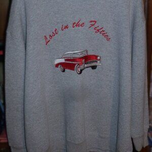 FRUIT OF THE LOOM EASY WEAR GRAY SWEATSHIRT-SZ XL-LOST IN THE FIFTIES-GIFTABLE